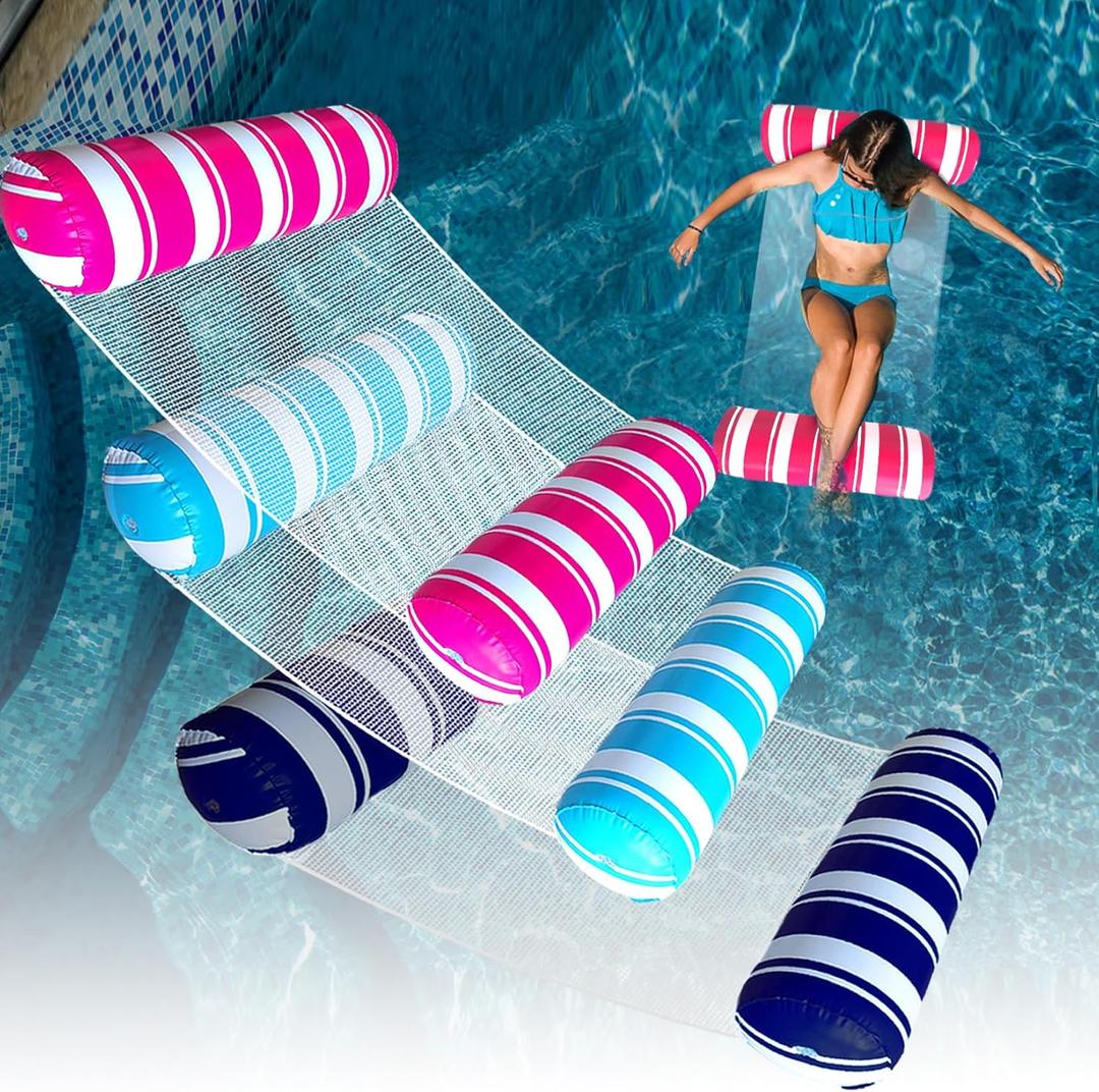 Inflatable Pool Floats Adult Size Water Hammock,Floats for Swimming Pool,4-in-1 Multi-Purpose Pool Floating Toys,Pool Rafts Lounge Chairs Floaties,for Adults Vacation Fun and Rest (3 Pack, Blue & Pink & Navy Blue)