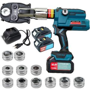 AMZCNC 18V Pro Press Tool for Copper & PEX Pipes Cordless Plumbing Press Tool Kit w/ 1/2, 3/4, 1 Copper & 3/81 ASTM F1807 PEX Dies | F877 Stainless Sleeves | For Professional Plumbers