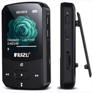 RUIZU 64GB Clip MP3 Player with Bluetooth 5.3, Portable Music Player with Voice Recorder for Sport Running, FM Radio, Pedometer, A-B Repeat, Audio Video, Shuffle Playback, Support 128GB TF Card, Black