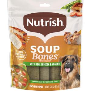 Rachael Ray Nutrish Soup Bones Dog Treats, Chicken & Veggies Flavor, 6 Bones 8 pack, 12.Oz