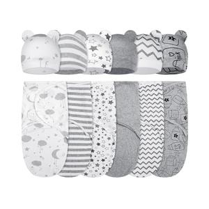 Ramede 6 Pack Baby Swaddle Blanket with Hats Sleep Swaddle for 0-3 Months Newborn Sacks Soft Cotton Wearable for Boy Girl (Cloud,Grey)