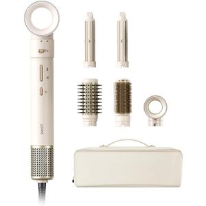 5 in 1 Multi Hot Air Styler Wrap, 110,000 RPM High-Speed Hair Dryer Brush with Auto Wrap Curlers & Blow Dryer Brush with Travel Case, Fast Drying & Frizz-Free Styling, No Heat Damage for Women (Ivory White & Champagne Gold)