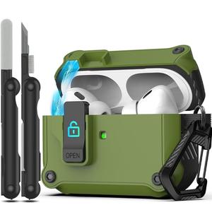 RFUNGUANGO for Pro 2nd/1st Generation Case Cover with Secure Lock Clip,Automatic Pop-up Case Full-Body Shockproof Hard Protective Cover for Pro 2 Case(2023/2022/2019)-Olive Green