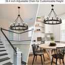 Black Wagon Wheel Chandelier 32 Inch, 12-Light Industrial Farmhouse Ceiling Light Fixture, Round Modern Rustic Chandelier for High Ceiling Living Room, Dining Room, Foyer, Entryway, Covered Porch