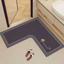 1 Piece L-Shaped Bathroom Rug, Non Slip Corner Shower Mat, Water Absorbent Thin Bath Rug, Washable Rug Carpet for Square Shower, Tub, Bath Room (Greyish Purple, 31''X31''X14'')