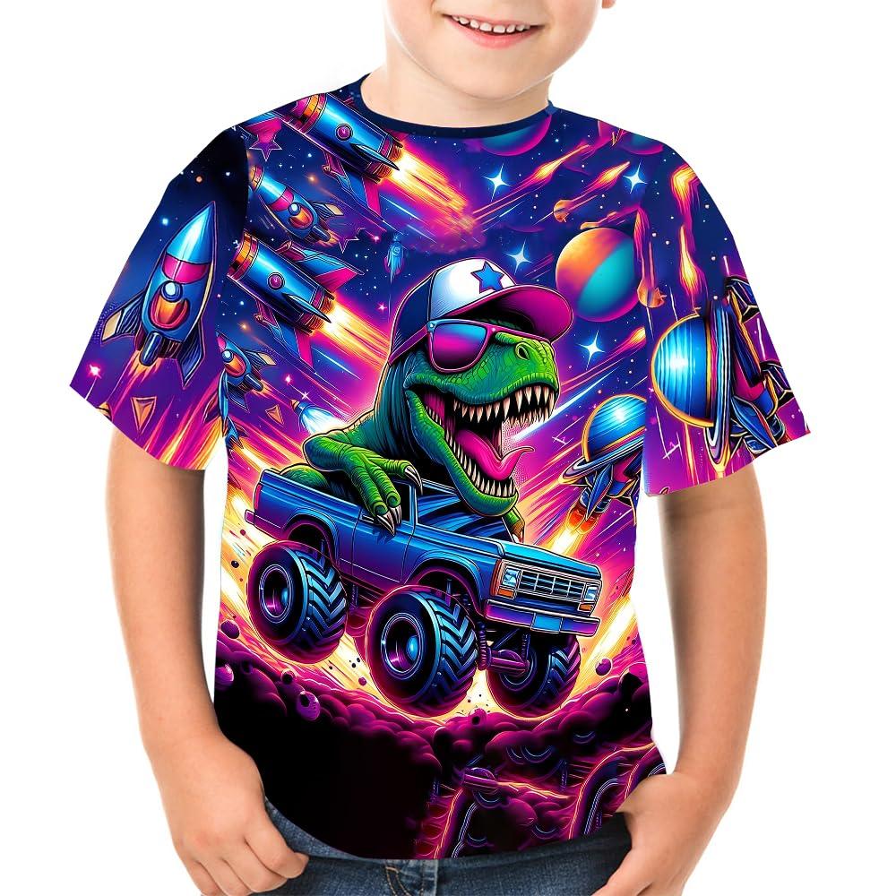 Boys Girls 3D Graphic Tees Unisex Short Sleeve T Shirt Novelty Neon Shirts for Boys 5-14 Years