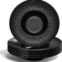 Berglander Rimmed Soup Bowls Set of 6, Reusable 9oz Plastic Multipurpose Plates Dish for Mushroom Soup/Pasta/Fruit/Icecream/Dessert/Snack/Salad, Unbreakable for Kid/Camping/Picnic (2.Black)