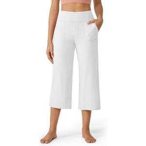 G4Free Capri Pants for Women Wide Leg Yoga Dress Cropped Pants Capri Leggings with Pockets for Casual Summer L