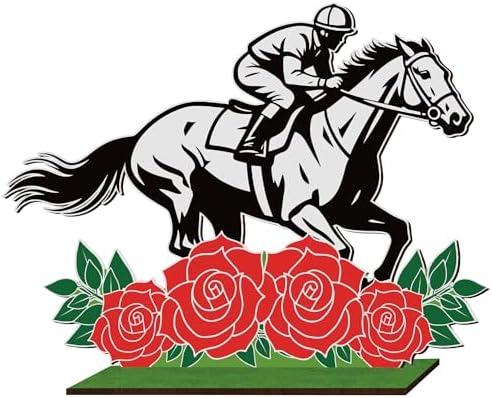 1Pc Derby Decorations Table Centerpiece, Wooden Horse Table Decor, Double Sided Derby Day Rose Horse Racing Decorations, Tiered Tray Decor for Horse Party Decorations, Derby Party Decorations for Home