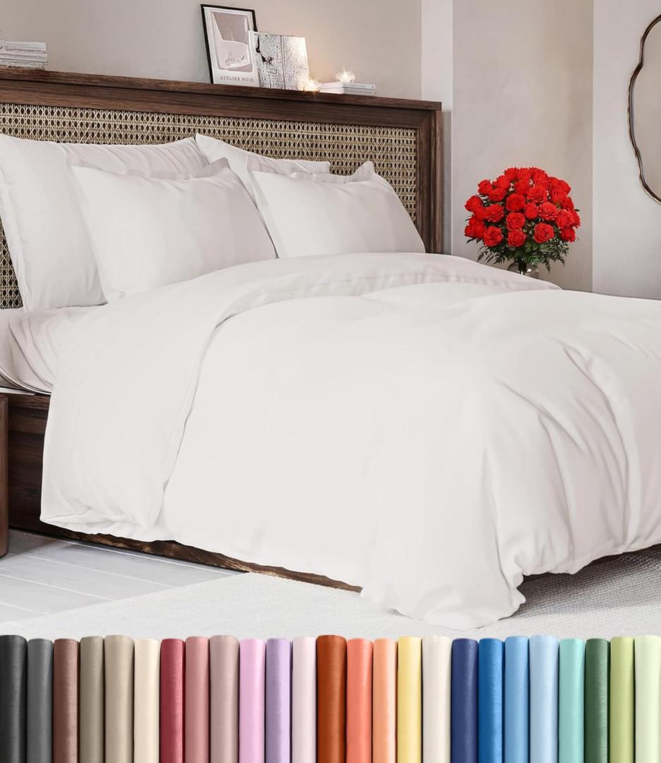 Duvet Cover Queen Size Set - Extra Soft Queen Duvet Cover 90" x 90" with 2 Pillow Shams - Hotel Luxury, Easy Care & Fade Free with Zipper Closures and Ties - Comfy, Cozy & Breathable (Antique White)