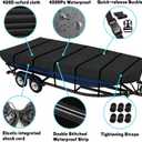 Jon Boat Cover 10-12 ft, 420D Oxford Cloth PU Waterproof Jon Boat Waterproof Trailerable Boat Covers with Windproof Straps, Removable Drop sandbag, Jon Boat Beam Width up to 56 inch, Black