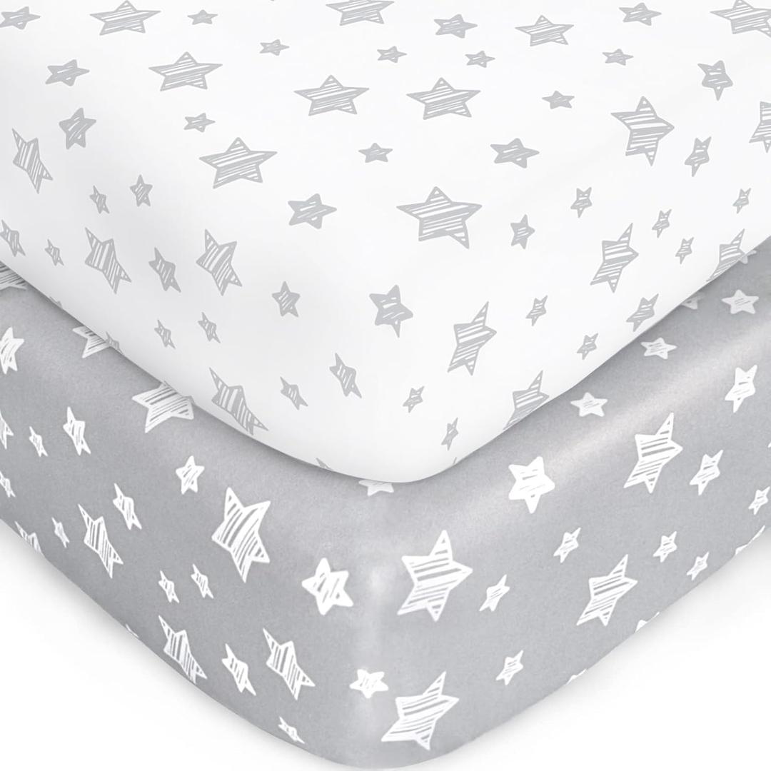 Crib Sheets for Boys or Girls 2 Pack, Fitted Crib Sheet for Standard Size Crib and Toddler Mattresses, Soft and Breathable Material, Grey & White