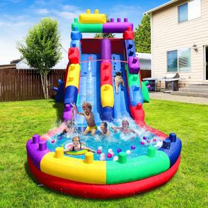 Inflatable Water Slide with Splash Pool & Spray Feature – Durable, Easy Setup, Fast Drainage, Summer Outdoor Water Park Fun (with Blower) 22.47"L x 9.84"W x 10.83"H