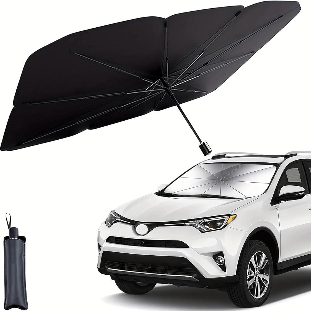 Windshield Sun Shade Foldable Umbrella, Sun Shade for Car Windshield, Car Window Shades [Silver Heat Shield - UV Reflective] Universal Fit Medium (56"x31")