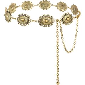 SANSTHS Women Western Concho Belt Cowgirl Boho Chain Belt Country Concert Metal Belt for Dresses (S: Fit Waist Up to 36'')