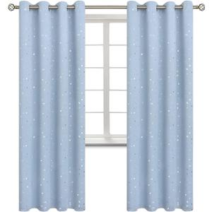 BGment Star Room Darkening Curtains for Kids Bedroom - Grommet Thermal Insulated Silver Star Print Kids Curtains for Living Room, Set of 2 Panels, Baby Blue, 52 x 84 Inch