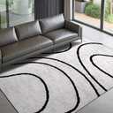 YIHOUSE Modern Area Rugs for Bedroom,5x7 Washable Black and White Rug, Thin Abstract Geometric Minimalist Striped Rug, Black Rugs for Bedroom,Kitchen,Dining Room Office