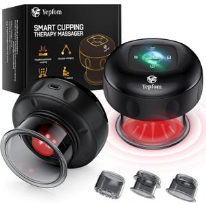 Yepfom 5-in-1 Smart Dynamic Cupping Set, 12 Levels Cupping Kit for Massage Therapy with Red Ligh-t Therapy&Heat Penetrates for Targeted Pain Relief, Knots, Aches, Muscle Soreness - 1Pcs(Black)