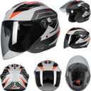 Open Face 3/4 Motorcycle Helmets for Adult Men Women, DOT Approved Dual Visor Street Bike Racing Helmet, Motorbike ATV Moped Cruiser Helmet with Gloves & Mask (Matte Gray Red, M)