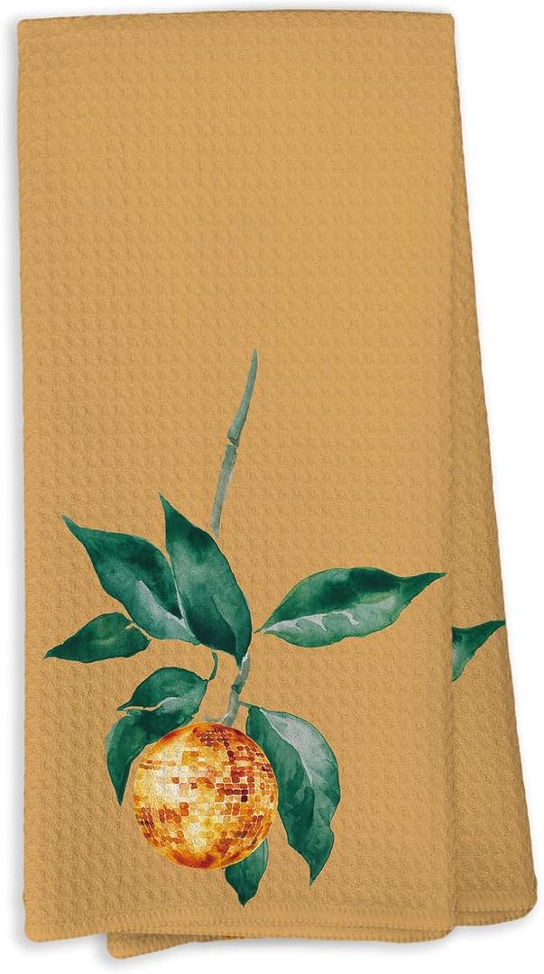 2 x Funky Y2K Orange Kitchen Towels, Trendy Preppy Disco Ball Orange Hand Towels for Kitchen Bathroom Dorm Decor, Retro Orange Fruit Dish Tea Towels Orange Hand Towels for Bathroom 16x24 Inch