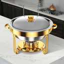 Round Chafing Dishes for Buffet 5 Qt,High Grade Chafing Dish Buffet Set, Full Size Pan,Rolled-Edge Design Food Warmers for Parties,Buffet,Wedding,Birthday,Camping 4 PACK (Gold)