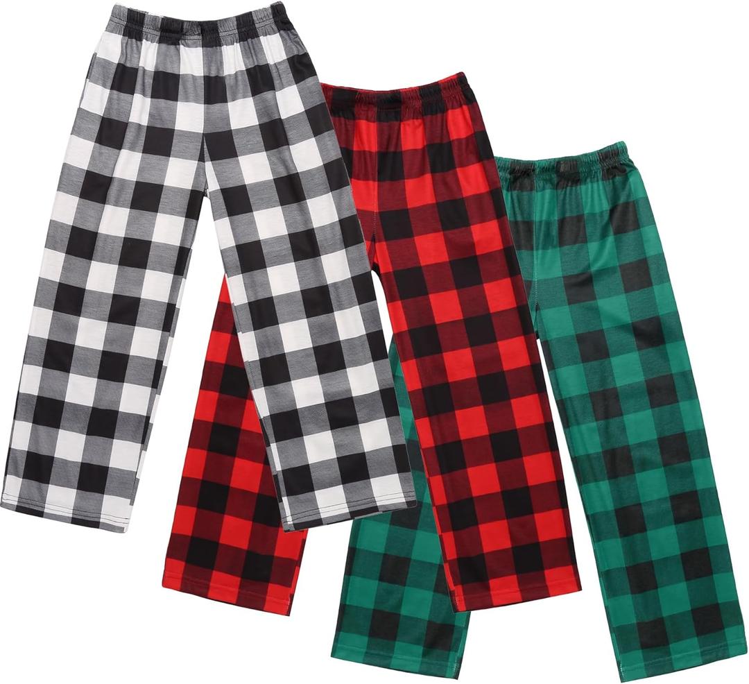Ekouaer Boys Pajama Pants 2 Pack Sleep Pants Soft Elastic Waist Kids Pajama Bottoms Plaid Lounge Pants with 2 Pockets (10-11 Years, B-pattern7)