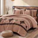 MaiRve Embroidery Comforter Set, Boho Farmhouse Western Bedding Set, All Season Bed in A Bag Comforter Set with Sheets, Pillowcases & Shams, Dusty Pink King 7 Pieces