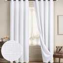 Diraysid 100% Blackout Curtains White Linen Curtains for Bedroom Grommet Thermal Insulated Room Darkening Drapes (2 Panels, W52 x L95 Inch)
