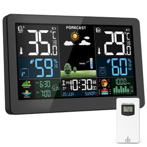 Weather Station Wireless Indoor Outdoor, Thermometer Wireless with Remote Sensor, Home Weather Station, Color Display Digital Weather Forecast, Humidity, Atomic Clock, Air Pressure for Home