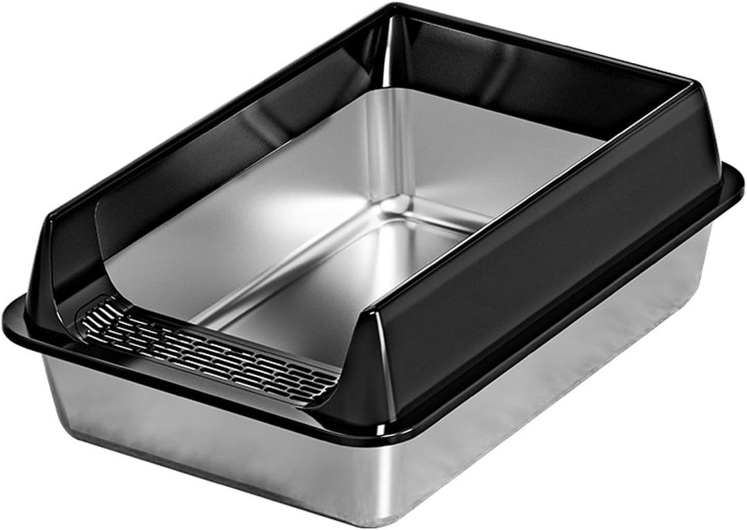 Large Stainless Steel Cat Litter Box, Easy to Clean Odor Control Cat Toliet for Indoor Cats (Large)