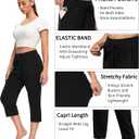 OLIKEME Women's Yoga Capri Pants Loose Drawstring High Waisted Sweatpants Lounge Running Gym Short With Pockets (L)