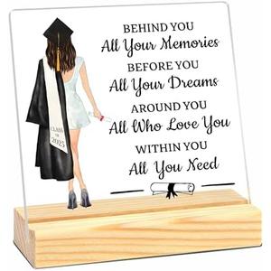 2025 Graduation Gift Sign - Behind You All Your Memories... Within You, All You Need - 4” Girl Back Figure Acrylic Sign With Wooden Stand, Tabletop Decoration & Gifts For Graduate - A03 2 Pack