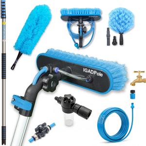 IGADPole 24 FT Washing Kit: Water-fed Brush with Soap Dispenser, Cobweb Dusters, with 6-Stage Telescoping Pole 5-24ft Pole/Window and Dusting Cleaning Kit