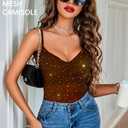 Avidlove Women's Mesh Camisole Cowl Neck Tank Top Cami Sequin Basic Tank Shirt Blouses (Brown, M)