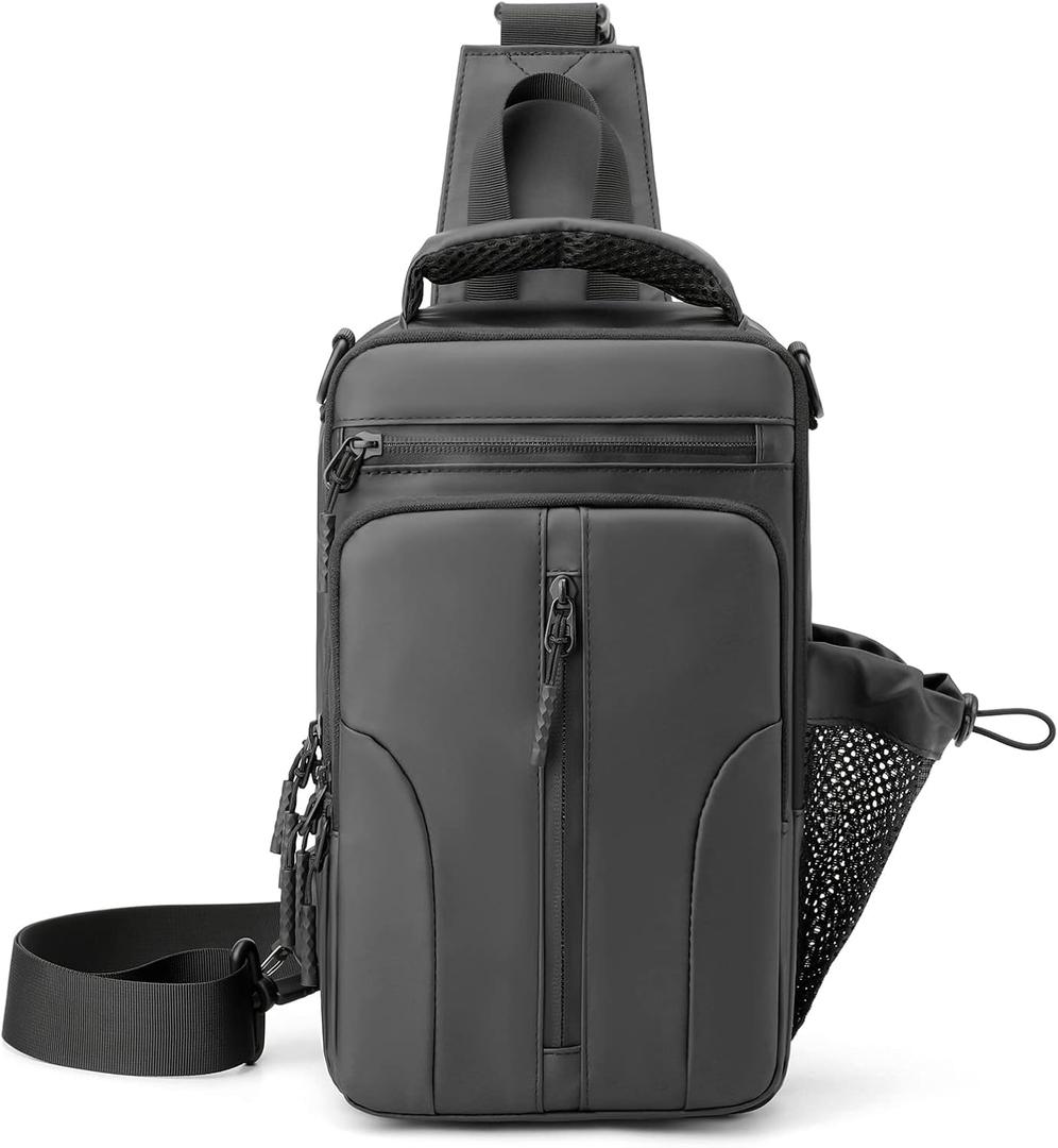 Anti Theft Crossbody Backpack Shoulder Sling Bag Men Women One Strap Motorcycle Messenger Bag Daypack for Cycling (Dark Grey)