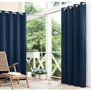 ECLIPSE Bradford Waterproof Blackout Thermal Insulated Grommet Outdoor Curtain for Patio or Porch (2Panel), 52 in x 84 in, Navy