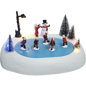 MerryPulse Christmas Village Ice Skating Rink, Colorful Lighted Animated Musical Winter Snow Village Indoor Decoration