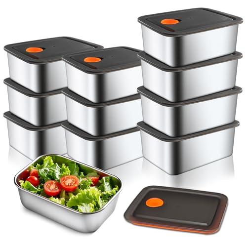 CLWVPCOT 10 Pack Stainless Steel Food Storage Containers with Leak-Proof Lids, 16oz Reusable Metal Meal Prep Lunch Boxes, Stackable, BPA-Free, Dishwasher Safe for Snacks, Fruits & On-the-Go Meals