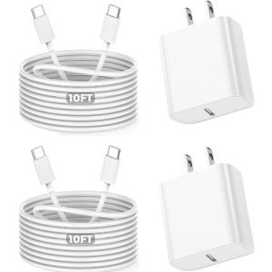 10Foot Fast iPhone Charging Cable,2Pack Super Fast iPhone USB C Wall Charger Block with 10FT USB C-C Charging Cable Type C Apple Adapter for i Phone 17Air/17 Pro/16/16e/16 Pro Max/15/iPad Pro/Air/Mini