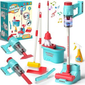 Kids Cleaning Toy Set for Toddlers with 3-in-1 Vacuum That Really Works, Mop & Broom Set & Pretend Play Household Cleaning Tools, Christmas Birthday Gift for Kids Toddlers Boys Girls Ages 3-5-8+