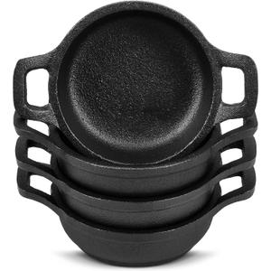 4 Pcs Small Cast Iron Skillets Set - Mini 4 x 1.2 Inches Skillet Ramekins With Handle - Black Serving Dishes Round Pan Oven Safe Cookware for Kitchen Picnic