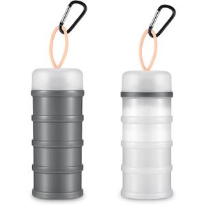 Baderke 2 Pcs Protein Powder Container with Funnels Stand, 4 Stackable Leakproof Protein Powder Dispenser, Portable Keychain Powder Container for Workout, Fitness, Travel(Gray, White)