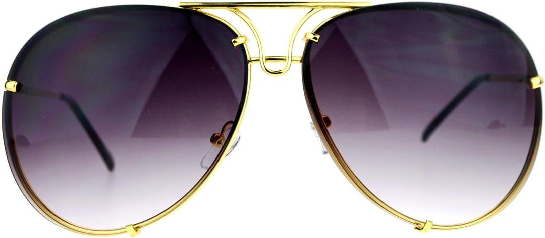 JuicyOrange Oversized Round Pilot Sunglasses Metal Rims Behind Lens Spring Hinge (Gold (Smoke))