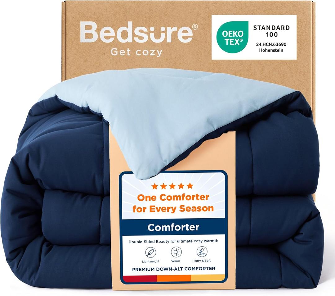 Bedsure Full Comforter Duvet Insert, All Season Bed Comforter, Quilted Down Alternative Duvet, Box Stitched Comforters with Corner Tabs, Machine Washable, 82 x 86 Inches (Navy Blue/Blue)