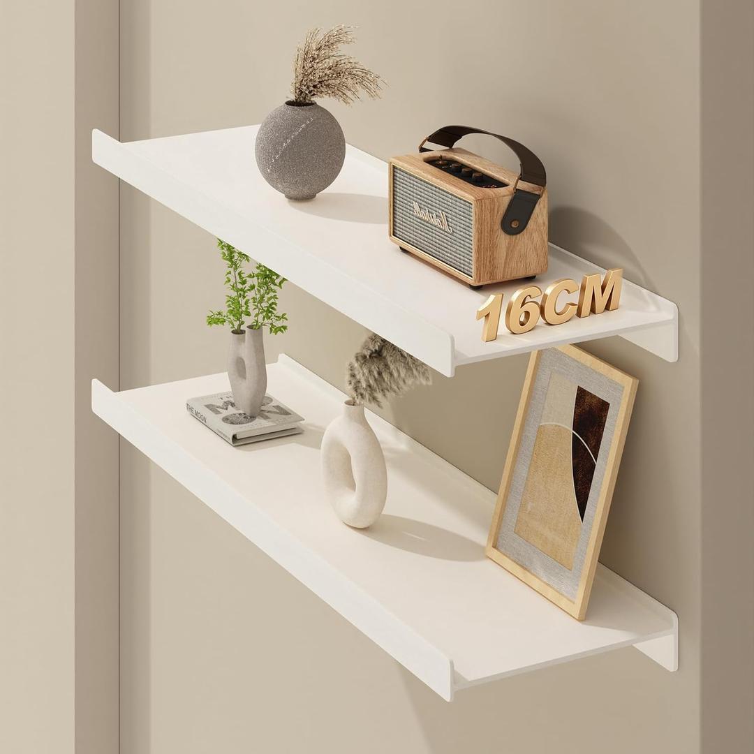 dancrul Widen Floating Shelves for Wall, Wall Mounted Shelves with Lip for Storage, Metal Display Shelves, Kitchen/Living Room/Bedroom/Bathroom Shelf, White 20 inch 2 Pack