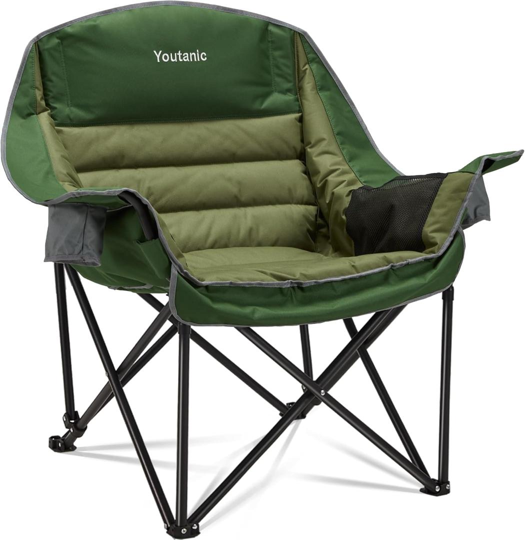 Oversized Camping Chair, Portable Folding Camping Chairs with Side Pocket, Cup Holder and Carry Bag, Heavy Duty Outdoor Camping Chairs for Adults, Fishing, Sports, Trip, up to 400lbs, Style 2 (Green)