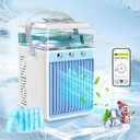 Portable Air Conditioner Fan, Rechargeable 4-IN-1 Personal Mini Cooler Humidifier, 3-Speed Evaporative Air Cooler with 7 Color Lights, Cordless AC Desktop Spray Fan, Quiet Desktop Cooling Fan