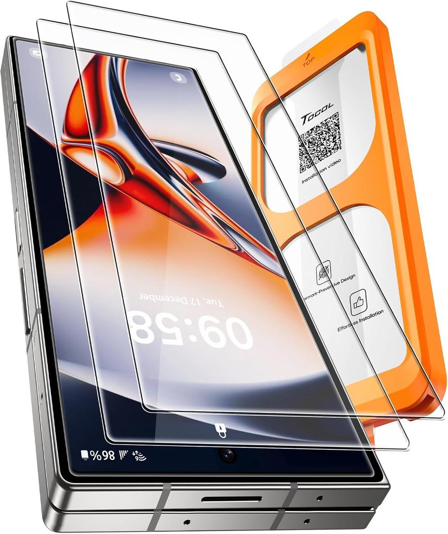 TOCOL for Samsung Galaxy Z Fold 7 Screen Protector 9H Hardness Military Grade Shatterproof HD Tempered Case Friendly Glass 2 Pack (Clear)