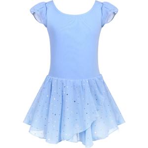 Arshiner Girls Ruffle Sleeve Ballet Dance Dress Tutu Skirted Leotard (6-7 Years, Blue)