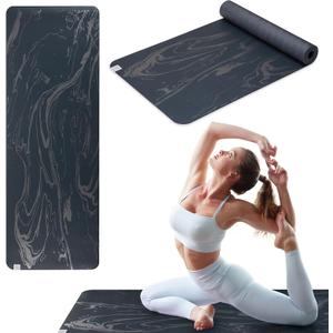 Gaiam Dry-Grip Yoga Mat - 5mm Thick Non-Slip Exercise & Fitness Mat for Standard or Hot Yoga, Pilates and Floor Workouts - Cushioned Support, Non-Slip Coat - 68 x 24 Inches (Marbled)